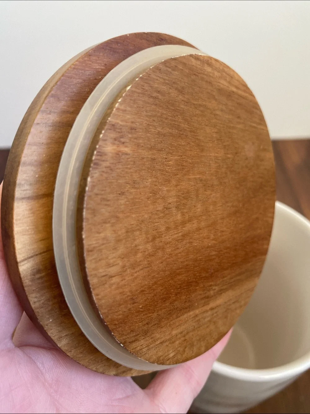 Rae Dunn Tea Canister Wooden Sealed Topper Cream Color 7”